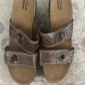 Clarks Brown Leather Sandals with Strap Design